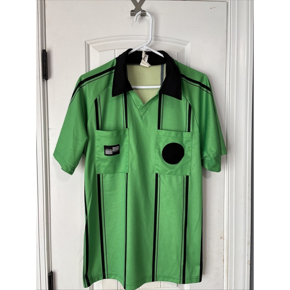 Official Sports International Green Striped Soccer Referee Polo Small Jersey